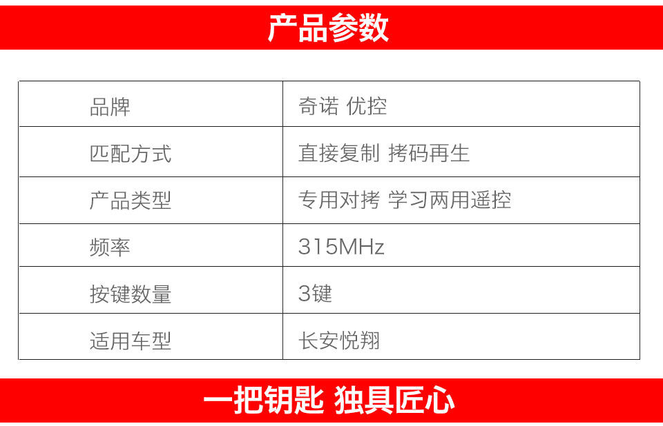 奇诺优控-B5款长安悦翔专用对拷学习两用遥控-315MHZ